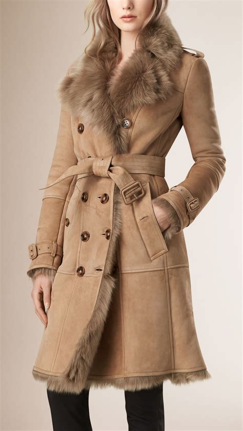 burberry faux fur camel coat